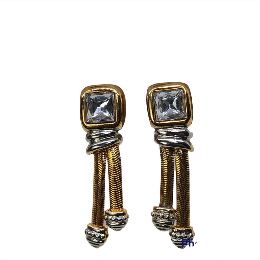 Vintage Clip-On Earrings Retro Gold Tone Drop Dangling Earrings